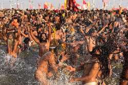 Naga Sadhus take holy dip in Ganga.