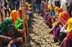 Members of the Gujjar community hold a dharna demanding reservation, in Sawai Madhopur, Saturday, Feb 9, 2019. Gujjar leader Kirori Singh Bainsla yesterday, started a dharna along with his supporters on the railway tracks in Rajasthan's Sawai Madhopur district, demanding reservation for five communities including Gujjars. 