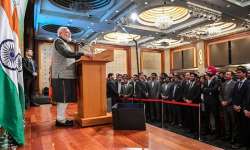 Prime Minister Narendra Modi addresses the Indian community, in Seoul, South Korea