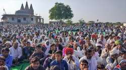 Members of the Gujjar community hold a dharna demanding reservation, in Sawai Madhopur