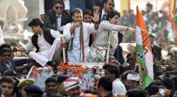 Congress President Rahul Gandhi with Priyanka Gandhi Vadra and Jyotiraditya Scindia