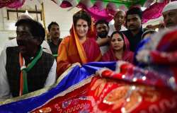 Congress General Secretary UP-East Priyanka Gandhi Vadra offer prayers at Kantit Sharif Mazar during 'Ganga yatra’, in Mirzapur district