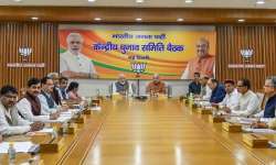 Prime Minister Narendra Modi, BJP National President Amit Shah and party's leaders during the BJP Central Election Committee (CEC) meeting for the upcoming Lok Sabha elections, at BJP headquarters in New Delhi