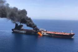 An oil tanker is on fire in the sea of Oman