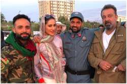 Humayoon Shams Khan, Nargis Fakhri and Sanjay Dutt on the sets of Torbaaz