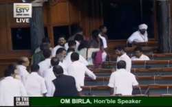 In the Lok Sabha, the Congress members, joined by the members of the DMK, NCP and National Conference, staged a walkout.