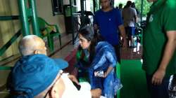 Aishwarya Rai with her father Chandrika Rai outside Lalu Yadav's house in Patna.