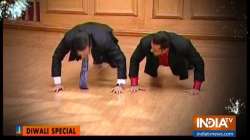 Salman Khan and host Rajat Sharma do push-ups together