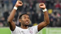 Bayern's David Alaba celebrates after the German Bundesliga soccer match between Fortuna Duesseldorf and FC Bayern Munich in Duesseldorf