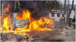 Vehicles on fire outside Kanpur's Yateemkhana police post