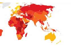 India on the colour-coded global map of corruption index (Transparency International)