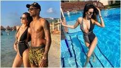 atasa Stankovic poses in black swimwear with fiancé Hardik Pandya