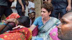 A file photo of Congress general secretary Priyanka Gandhi Vadra meeting the families of victims of the Sonebhadra massacre in Uttar Pradesh last year