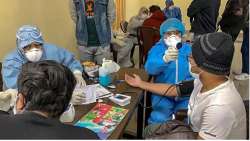 A file photo of people being checked for coronavirus symptoms at ITBP quarantine facility (PTI photo)