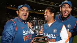 Sachin Tendulkar with Virender Sehwag and Yuvraj Singh