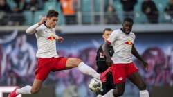 Leipzig's Patrik Schick, left, plays the ball during the German Bundesliga soccer match RB Leipzig against SV Werder Bremen in Leipzig, Germany, Saturday