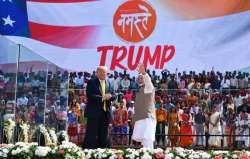 PM Modi and US President Donald Trump at Namaste Trump event in Ahmedabad on Monday (Twitter)