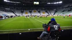 A view of the empty Juventus stadium, as a measure against coronavirus contagion, prior to the Serie A soccer match between Juventus and Inter, in Turin, Italy, Sunday, March 8