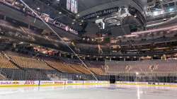 Fresh surfaced ice at Scotiabank Arena, home of the NHL hockey club Toronto Maple Leafs, is shown in Toronto, Thursday, March 12, 2020. The NHL is following the NBA’s lead and suspending its season amid the coronavirus outbreak