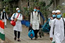 Health workers after inspecting the Nizamuddin venue yesterday