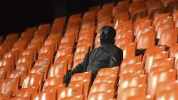 A statue representing a former fan is pictured ahead of the Champions League round of 16 second leg soccer match between Valencia and Atalanta in Valencia, Spain, Tuesday March 10