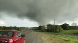 This image made from video provided by Thomas Marcum shows a tornado seen from State Highway 48 in D