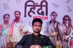 Irrfan Khan sits during a press conference to promote "Hindi Medium" in Ahmadabad, India, May 17, 2017 (file photo)