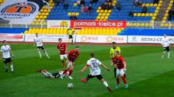 A football match taking place in empty stadium before coronavirus lockdown