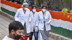 A file photo of health workers after inspecting the Nizamuddin venue on Monday