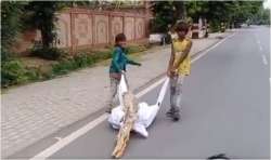 Video shows kids carrying firewood in used PPE kit in Agra