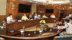 Union Home Minister Amit Shah during a review meeting with heads of CAPFs on Friday