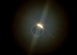 The moon blocks the sun during a total solar eclipse in La Higuera, Chile, Tuesday, July 2, 2019. No