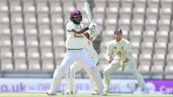 Kraigg Brathwaite of the West Indies bats as Ben Stokes of England looks on during Day Three of the 1st #RaiseTheBat Test Series between England and The West Indies at The Ageas Bowl on July 10, 2020 in Southampton