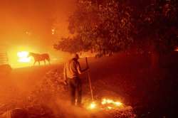 Bill Nichols, 84, works to save his home as the LNU Lightning Complex fires tear through Vacaville, 