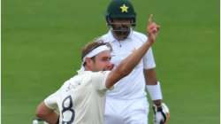 Stuart Broad celebrates after dismissing Babar Azam