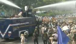 Police use water canon to disperse protesting Youth Congress workers over Farm Bills in Ambala