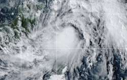 This satellite image provided by the National Oceanic and Atmospheric Administration shows Tropical Storm Zeta, Sunday, Oct. 25, 2020, at 2110 GMT (5:10 p.m. ET).