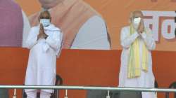 Prime Minister Narendra Modi with Bihar Chief Minister and Janata Dal (United) president Nitish Kumar during an election rally in Rohtas district.?