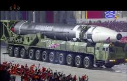 This image made from video broadcasted by North Korea's KRT, shows a military parade with what appears to be possible new intercontinental ballistic missile at the Kim Il Sung Square in Pyongyang, Saturday, Oct. 10, 2020. North Korean leader Kim Jong Un warned Saturday that his country would “fully mobilize” its nuclear force if threatened as he took center stage at a massive military parade to mark the 75th anniversary of the country’s ruling party. 
 