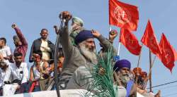 New Delhi: Farmers protest at Singhu border during their Delhi Chalo march against the Centres new farm laws, in New Delhi, Sunday, Nov. 29, 2020.