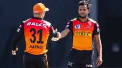 T Natarajan and David Warner in IPL 2020