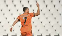 Juventus' Cristiano Ronaldo celebrates after scoring his side's 2nd goal during the Serie A soccer match between Spezia and Juventus, at the Dino Manuzzi Stadium in Cesena, Italy, Sunday, Nov. 1