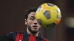 Milan's Davide Calabria eyes the ball during the match against Sampdoria during their Italian Serie A soccer match between Sampdoria and AC Milan, at the Luigi Ferraris Stadium, in Genoa, Italy, Sunday, Dec. 6