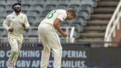 South Africa's bowler Wiaan Mulder celebrates the wicket of Sri Lanka's batsman Dasun Shanaka during play on the third day of the second cricket test match between South Africa and Sri Lanka at Wanderers stadium in Johannesburg, South Africa, Tuesday, Jan. 5