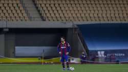 Barcelona's Lionel Messi during the Spanish Supercopa final soccer match between FC Barcelona and Athletic Bilbao at La Cartuja stadium in Seville, Spain, Sunday, Jan. 17