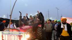 Farmers stage a protest against Centres farm reform laws at Ghazipur border in New Delhi.