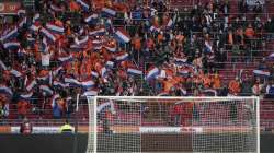 Spectators watch during the World Cup 2022 group G qualifying soccer match between The Netherlands and Latvia at the Johan Cruyff ArenA in Amsterdam, Netherlands,Saturday, March 27