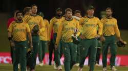 South Africa's captain Heinrich Klaasen, middle, with teammate leave the field at the end of the fourth and final T20 cricket match between South Africa and Pakistan at Centurion Park in Pretoria, South Africa, Friday, April 16