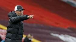 Liverpool's manager Jurgen Klopp reacts during the English Premier League soccer match between Liverpool and Southampton at Anfield stadium in Liverpool, England, Saturday, May 8, 2021