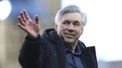 In this Wednesday, May 19, 2021 file photo, Everton's manager Carlo Ancelotti waves after their English Premier League soccer match against Wolverhampton Wanderers at Goodison Park stadium in Liverpool, England